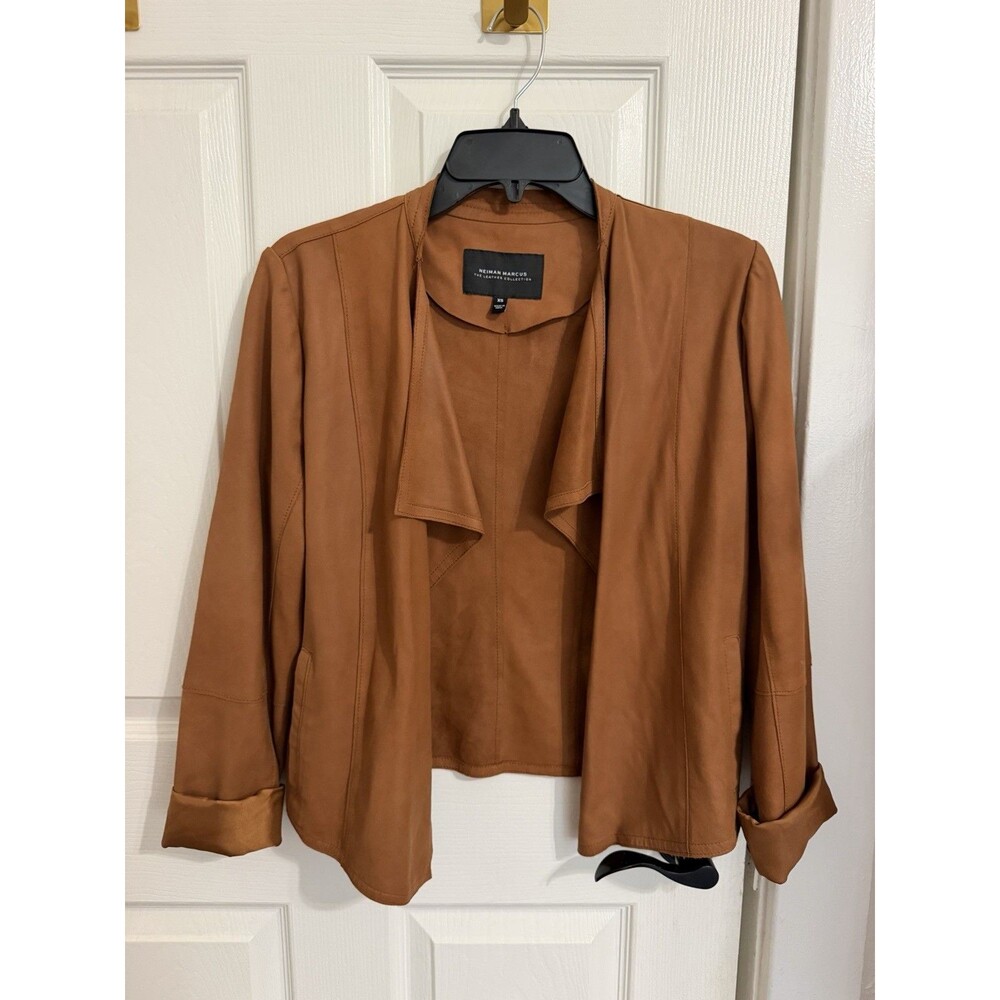 Neiman Marcus The Leather Collection Brown Real Leather Waterfall Jacket Size XS
